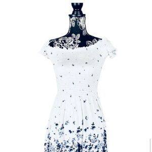 Garage white floral smocked off shoulder stretch romper size medium